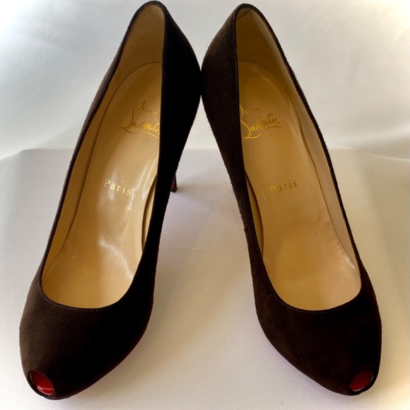 💎HP3X🎉LUXURY👠LOUBOUTIN👠Must Have Luxury Suede Peep Toe Stilletos - Picture 5 of 16